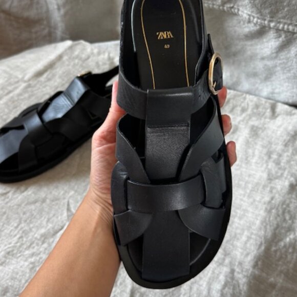 Zara Black Leather Fisherman Sandals, Size 40 - Picture 8 of 8